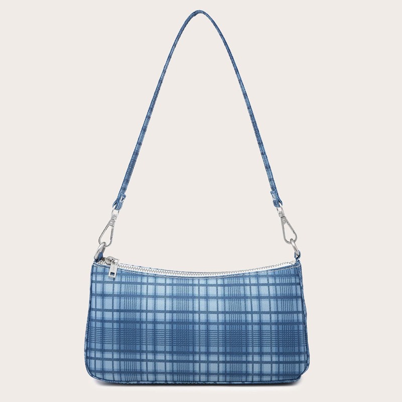 

Plaid Baguette Bag, Blue