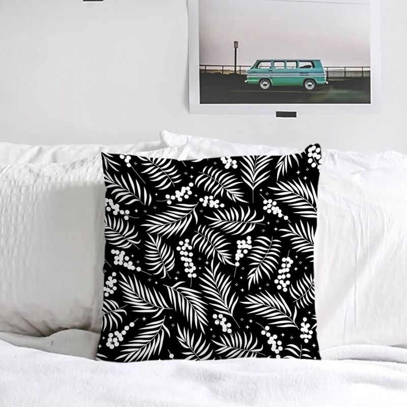 

Leaf Print Cushion Cover Without Filler, Black