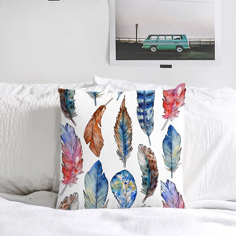 

Feather Print Cushion Cover Without Filler, Multicolor