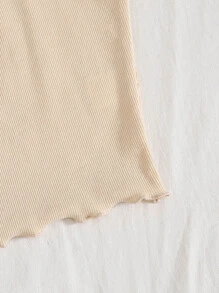 SHEIN 生菜邊羅紋針織背心上衣 - 米色 - 查看 4