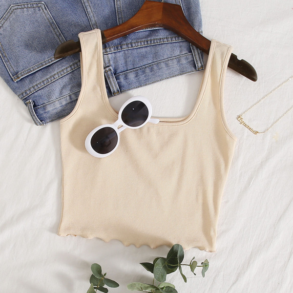 

Lettuce Edge Rib-knit Tank Top, Beige