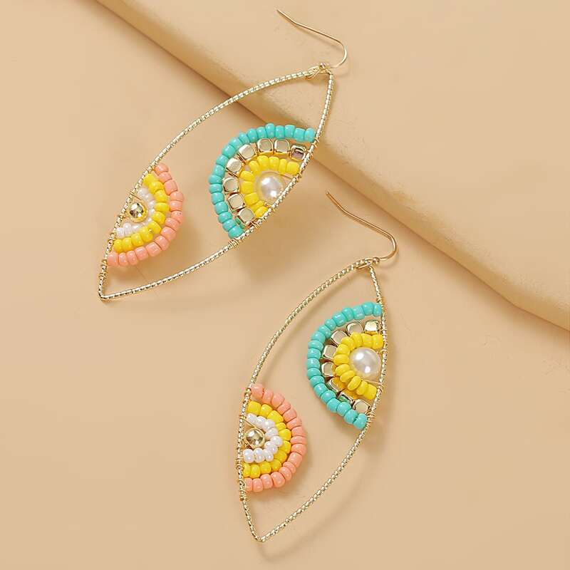 

Eye Shaped Beaded Drop Earrings, Multicolor