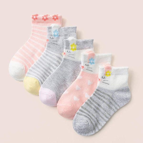

5pairs Toddler Girls Cartoon Graphic Socks, Multicolor