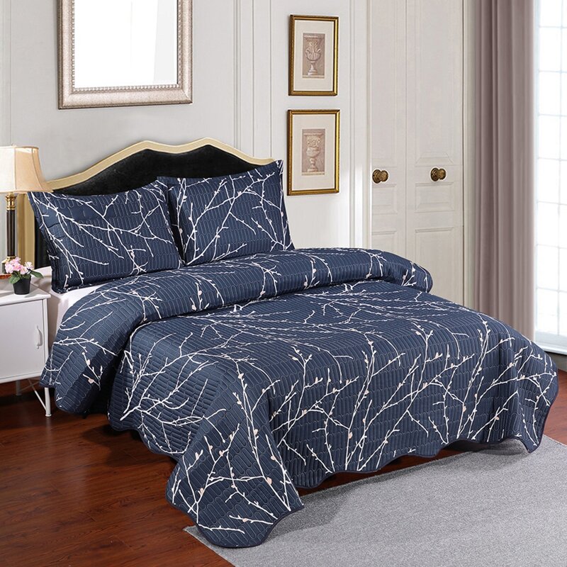 

Tree Branch Print Bedspread Set, Navy