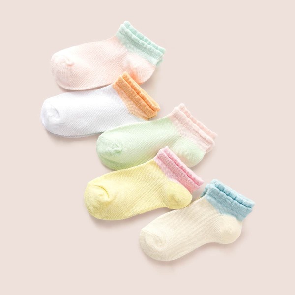

5pairs Toddler Girls Two Tone Socks, White