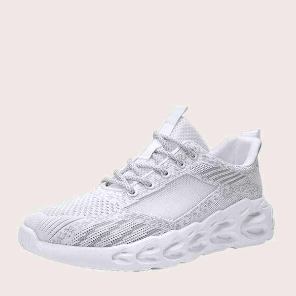 

Men Lace-up Front Knit Sneakers, White
