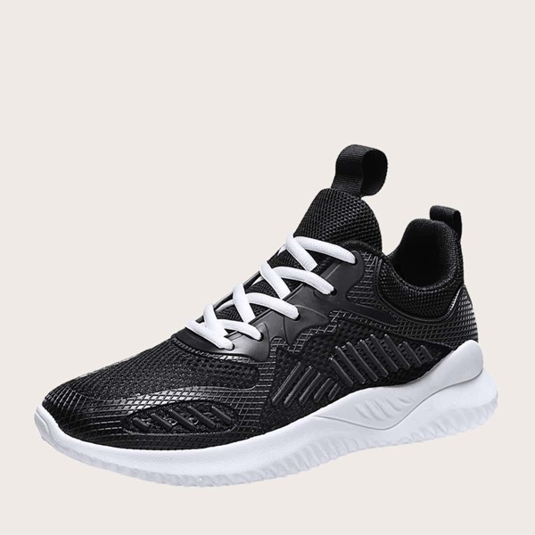 

Men Lace-up Front Mesh Panel Sneakers, Black