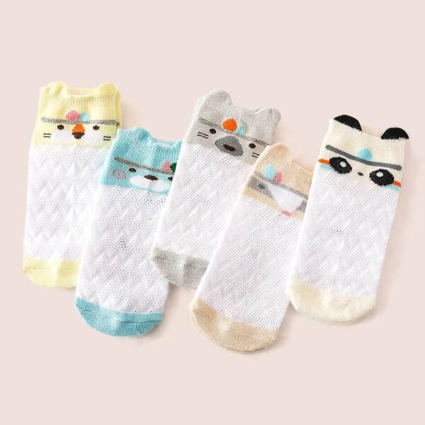 

5pairs Toddler Girls Cartoon Graphic Socks, White