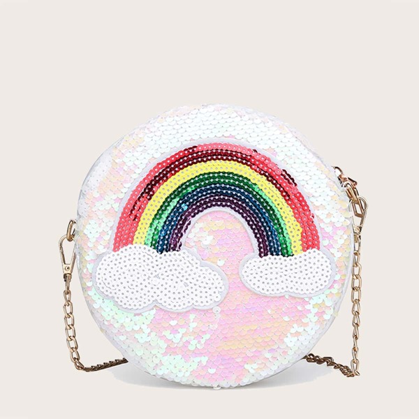 

Girls Round Rainbow Pattern Sequin Satchel Bag, White