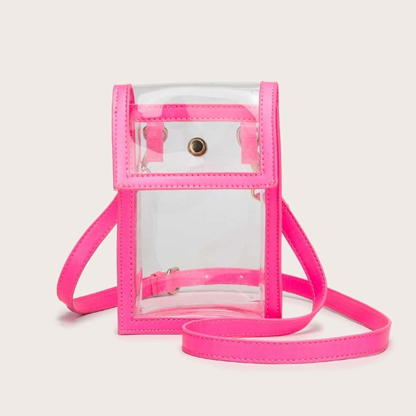 

Clear Flap Crossbody Bag, Pink bright