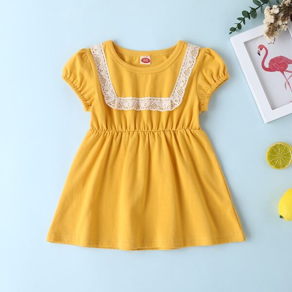 

Baby Girl Contrast Lace Dress, Yellow