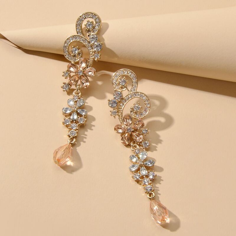 

Rhinestone Decor Drop Earrings, Gold