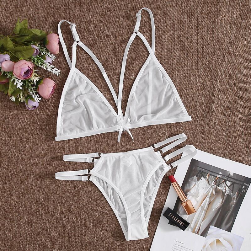 

Mesh Sheer Cut-out Lingerie Set, White