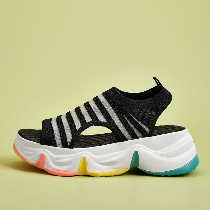 

Striped Knit Chunky Sandals, Black