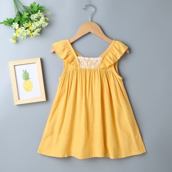 

Baby Girl Contrast Lace Ruffle Trim Dress, Yellow