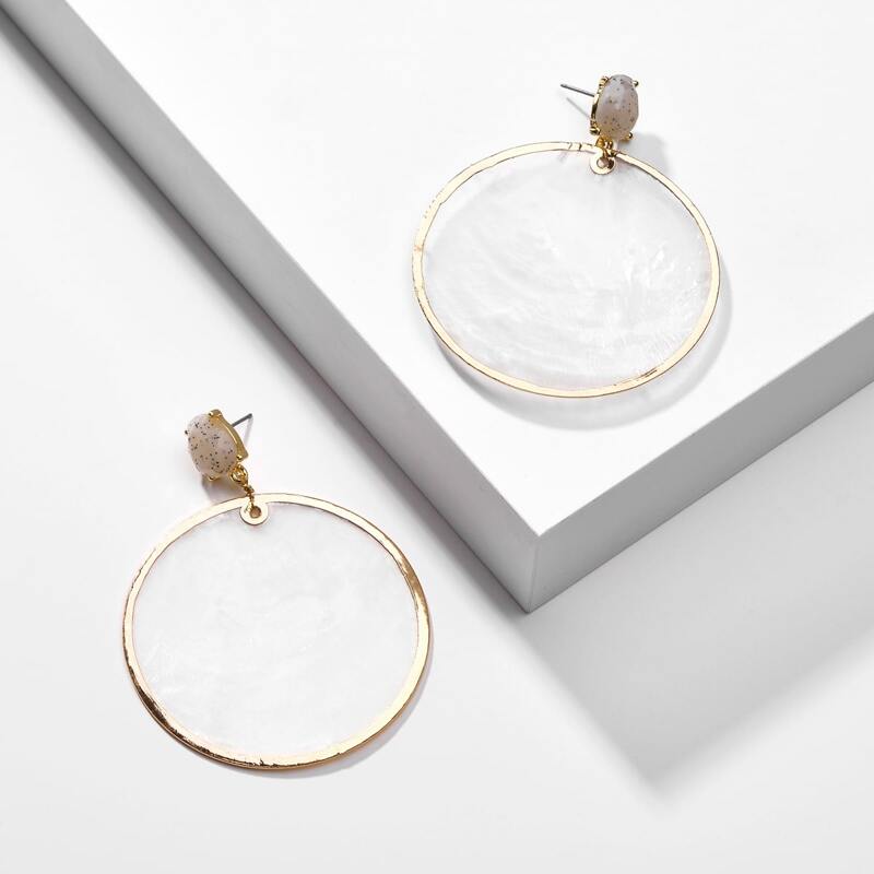 

Shell Decor Large Hoop Drop Earrings, White