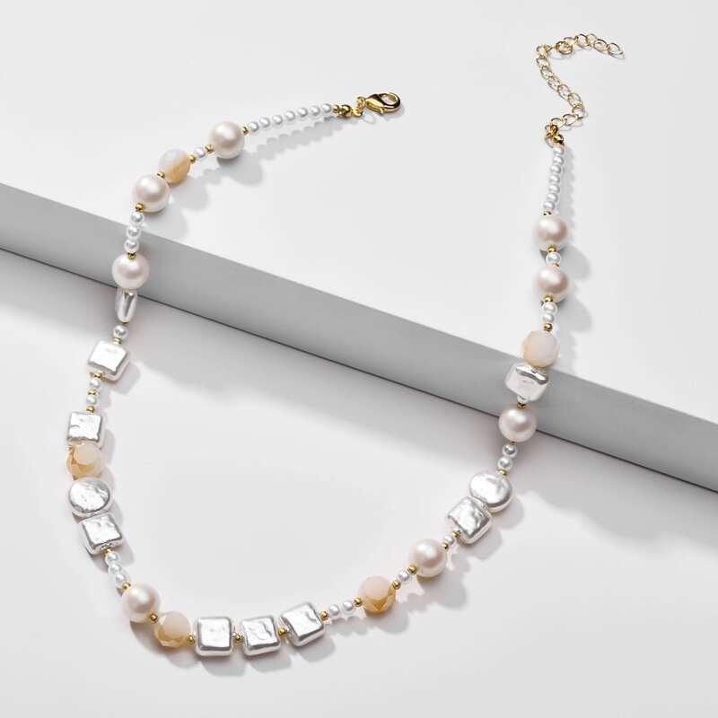 

Faux Pearl Beaded Necklace, White