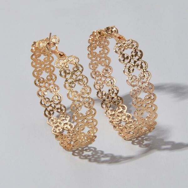 

Hollowed Out Hoop Earrings, Gold
