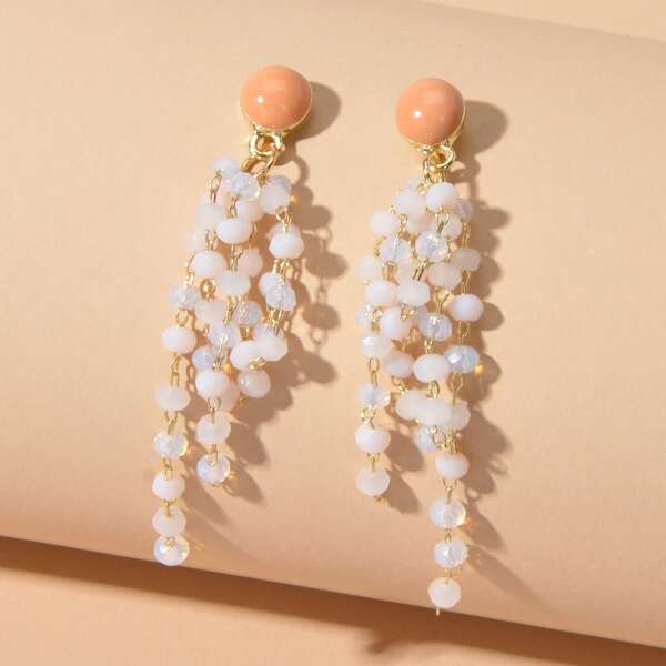 

Beaded Tassel Drop Earrings, White