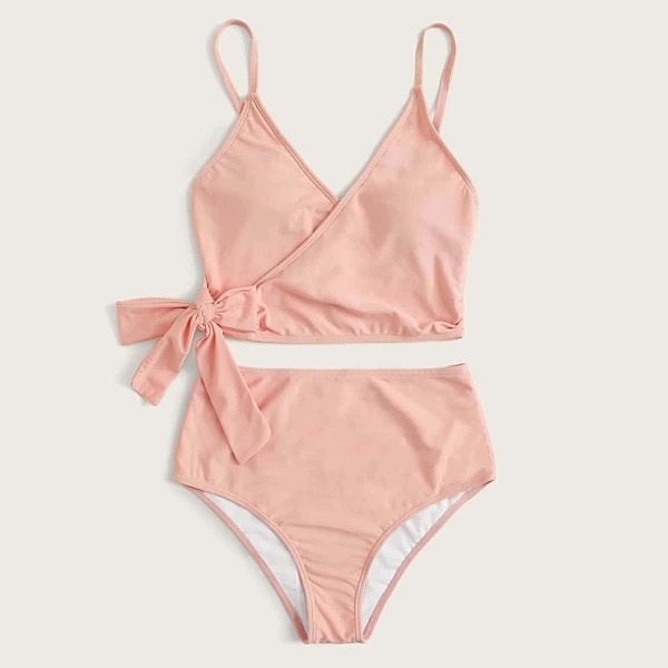 

Plus Wrap Knot Detail Bikini Swimsuit, Pink
