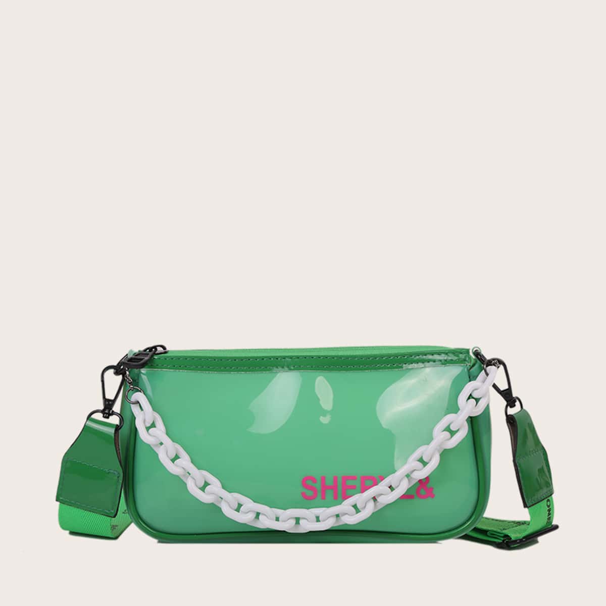 

Letter Graphic Satchel Bag, Green