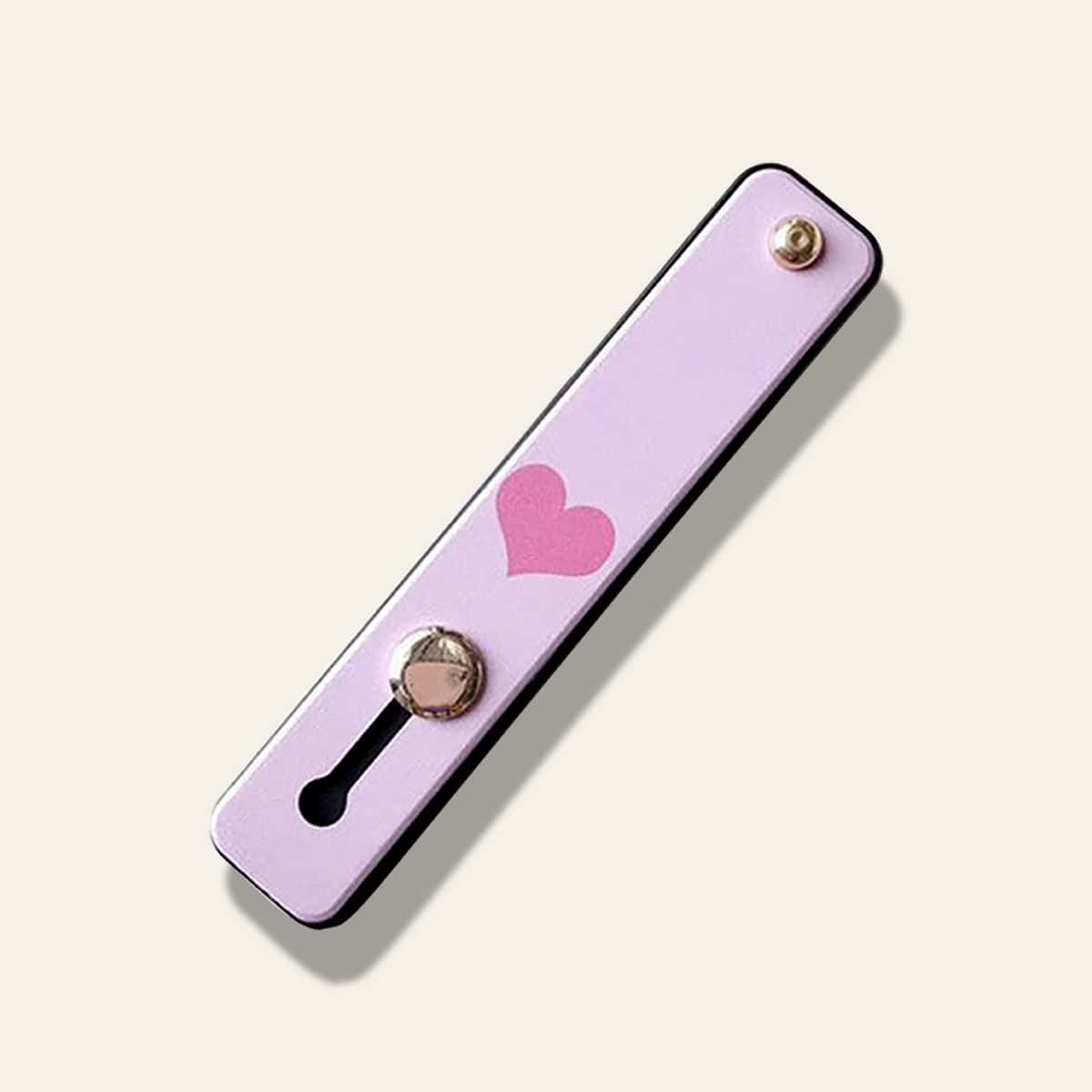 

1pc Heart Print Phone Push Pull Hand Band, Pink