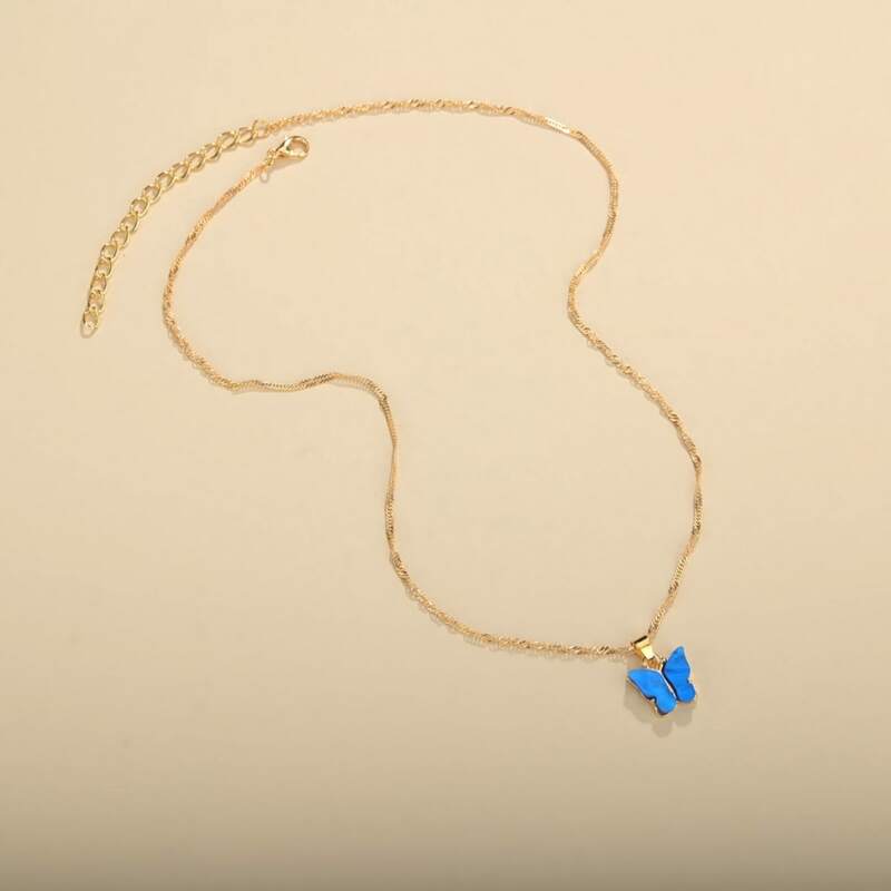 

Butterfly Charm Necklace, Blue