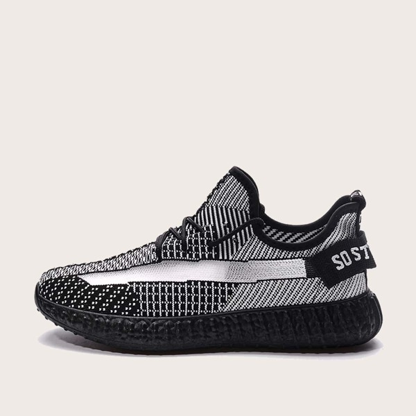 

Men Lace-up Front Knit Sneakers, Black and white