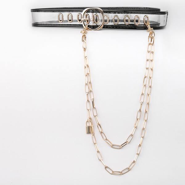 

Men Chain Decor Transparent Belt, Multicolor