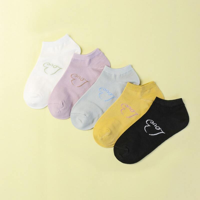 

5pairs Letter Graphic Socks, Multicolor