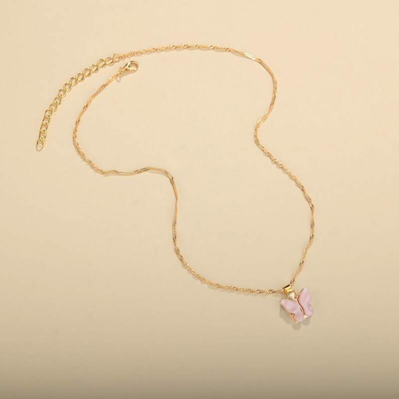 

Butterfly Charm Necklace, Pink