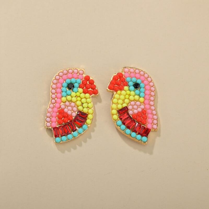 

Bird Shaped Beaded Stud Earrings, Multicolor