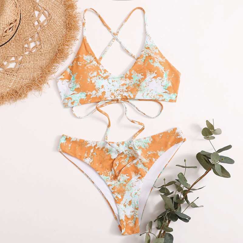 

Tie Dye Criss Cross Bikini Swimsuit, Multicolor