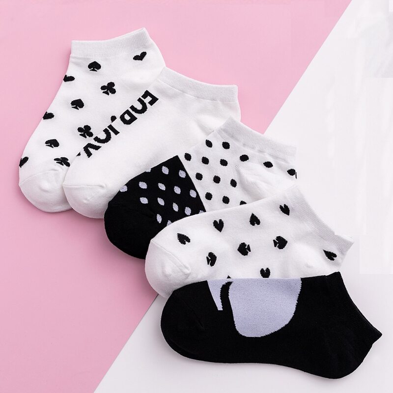 

5pairs Color Block Socks, Black and white
