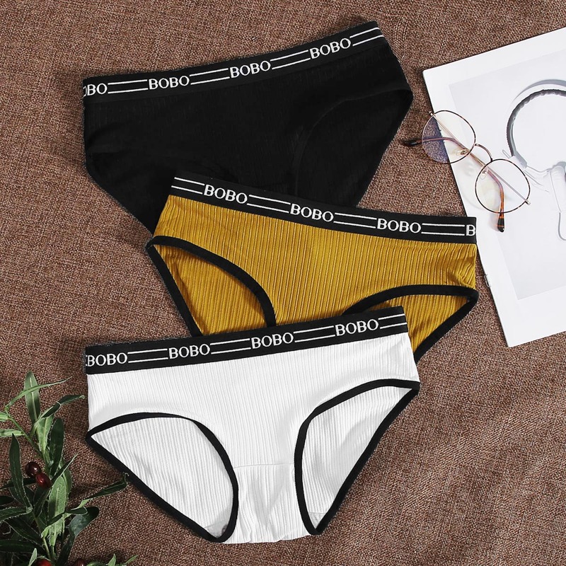 

3pack Letter Tape Rib Panty Set, Multicolor