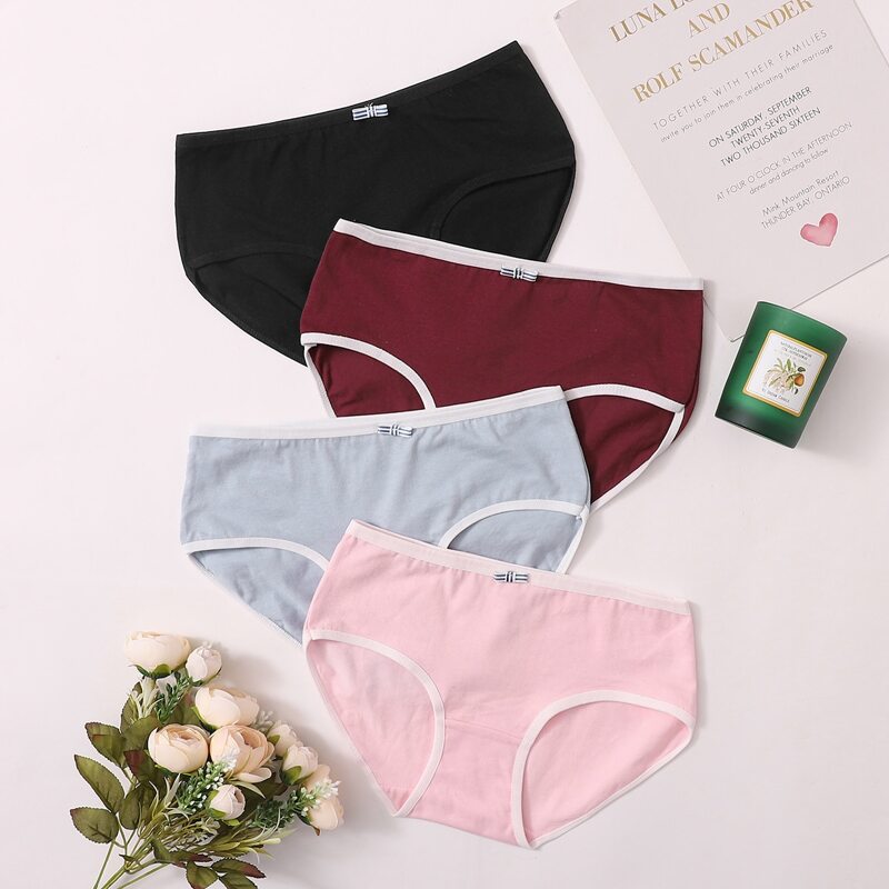 

4pack Contrast Binding Panty Set, Multicolor