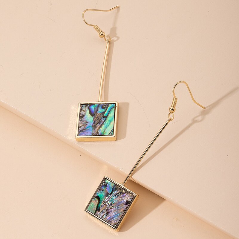 

Square Long Drop Earrings, Blue