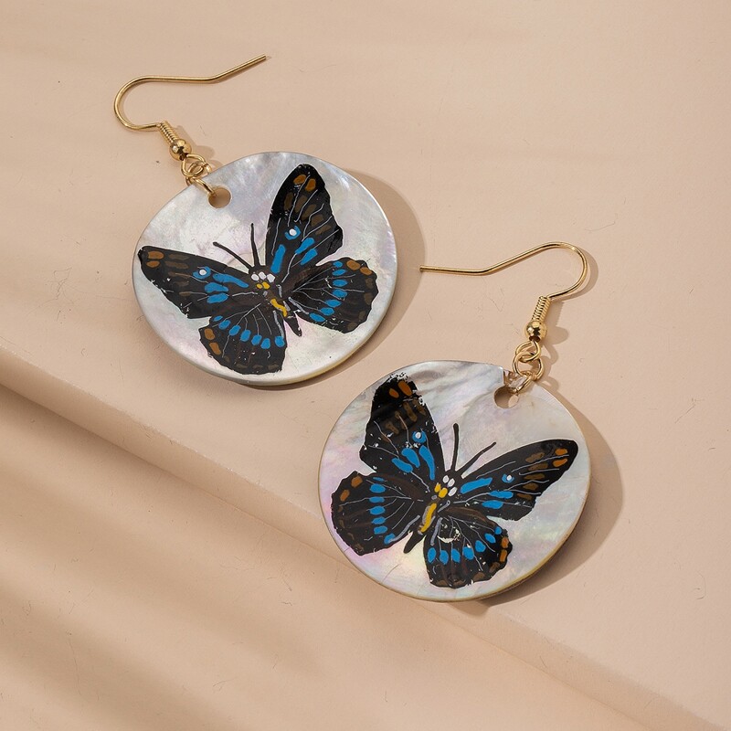 

Butterfly Pattern Drop Earrings, Multicolor