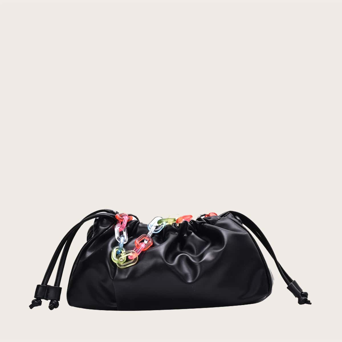 

Chain Decor Drawstring Crossbody Bag, Black