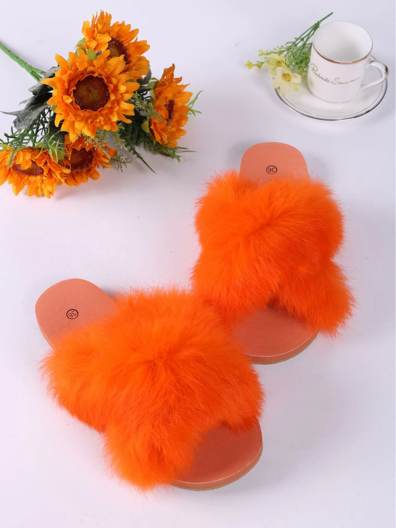 criss cross faux fur slippers