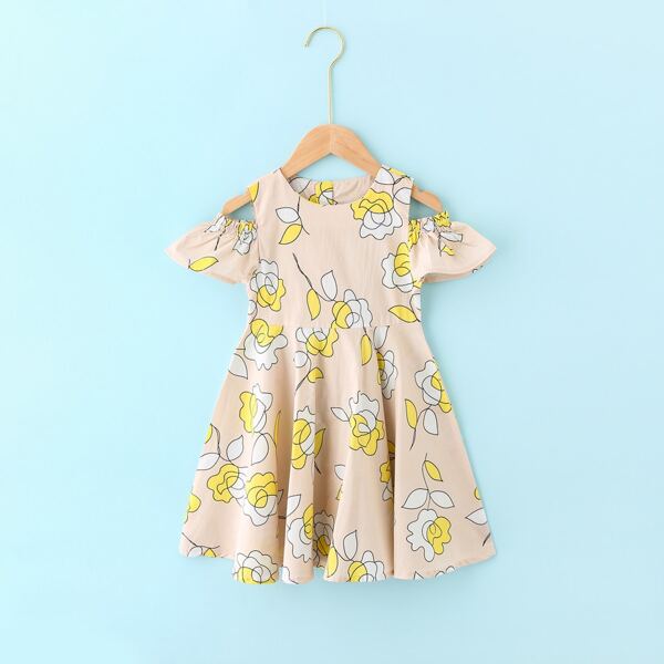 

Toddler Girls Floral Print A-line Dress, Apricot