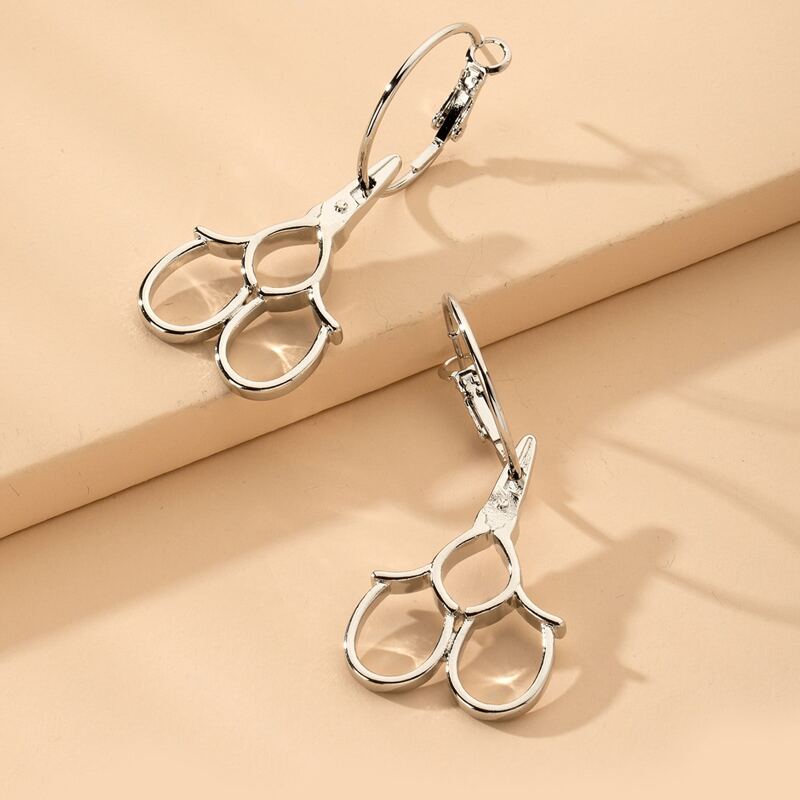 

Scissor Decor Hoop Drop Earrings, Silver