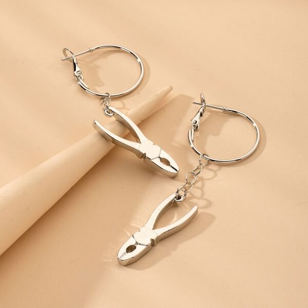 

Pliers Decor Hoop Drop Earrings, Silver