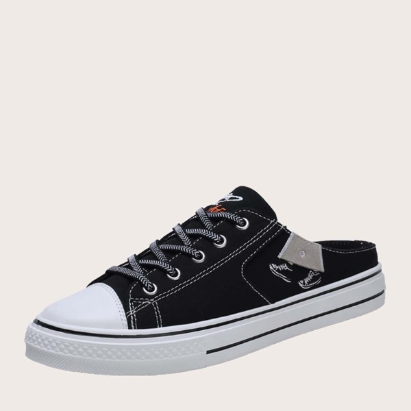 

Men Lace-up Front Letter Graphic Sneaker Mules, Black