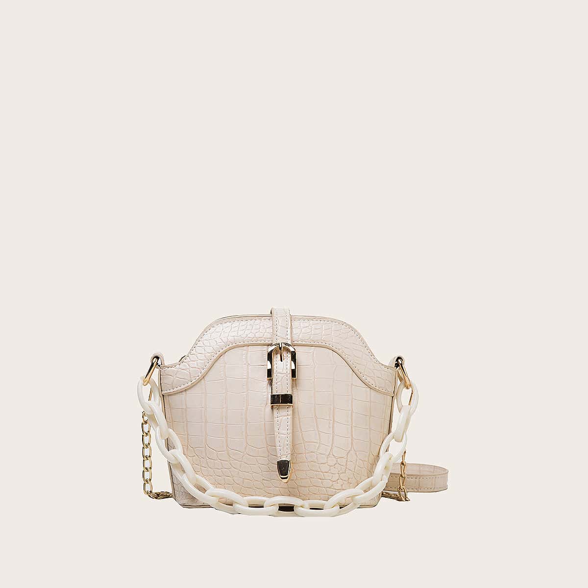 

Croc Embossed Satchel Bag, Beige