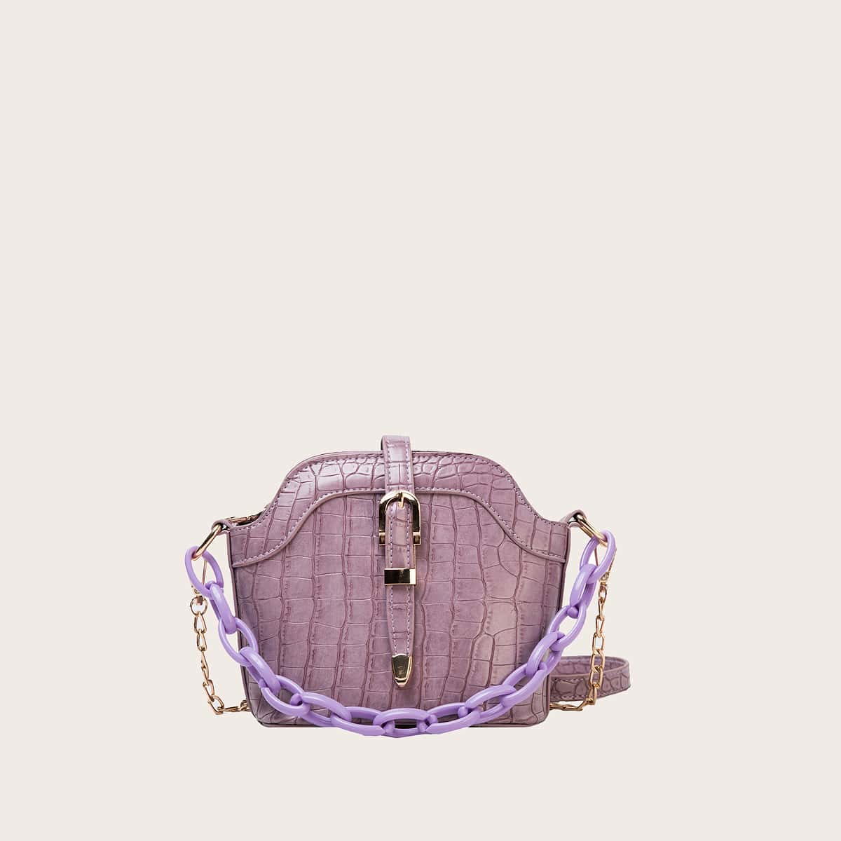 

Croc Embossed Satchel Bag, Purple