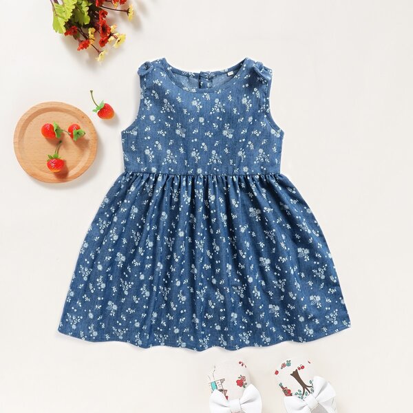 

Toddler Girls Allover Floral Denim Dress, Blue