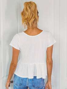 SHEIN Tie Front V-neck Smock Top - White - View 2