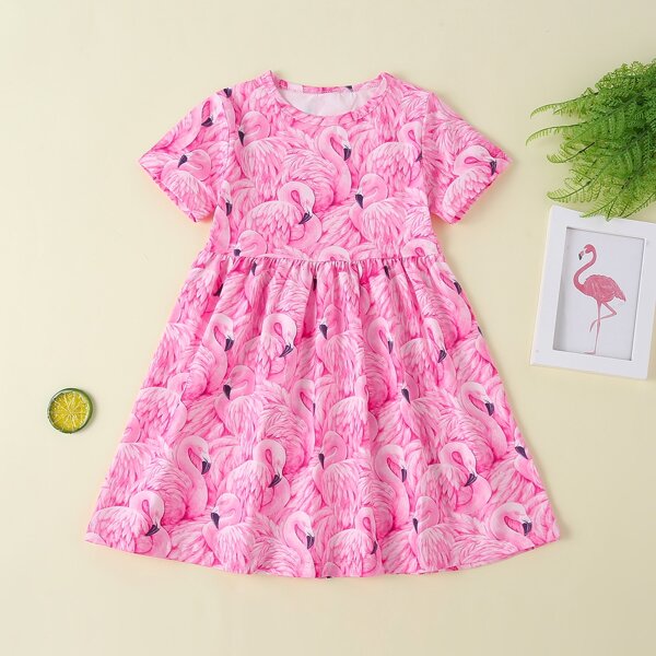 

Toddler Girls Flamingo Print Dress, Pink