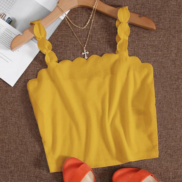 

Scallop Trim Crop Cami Top, Yellow
